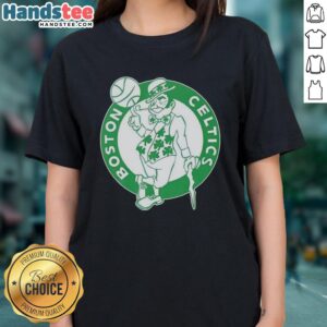 Alt Text: Ladies' Boston Celtics white logo tee for St. Patrick's Day featuring a festive design and comfortable fit.
