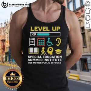 Good Level Up Special Education Summer Institute tank top from Des Moines Public Schools, showcasing vibrant design and logo.
