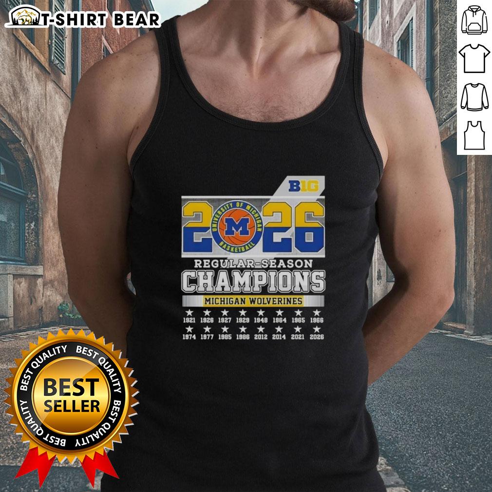 Original 2026 Big Ten Regular Season Champions Michigan Wolverines Tank Top Alt Text: Michigan Wolverines tank top celebrating their 2026 Big Ten Regular Season Champions title.