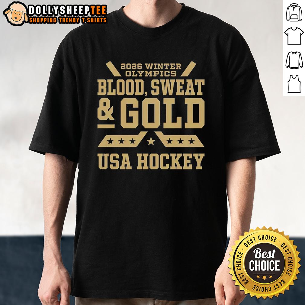 Original 2026 Winter Olympics Blood Sweat And Gold Usa Hockey T Shirt Original 2026 Winter Olympics USA Hockey T-Shirt featuring 'Blood Sweat And Gold' design in vibrant colors.