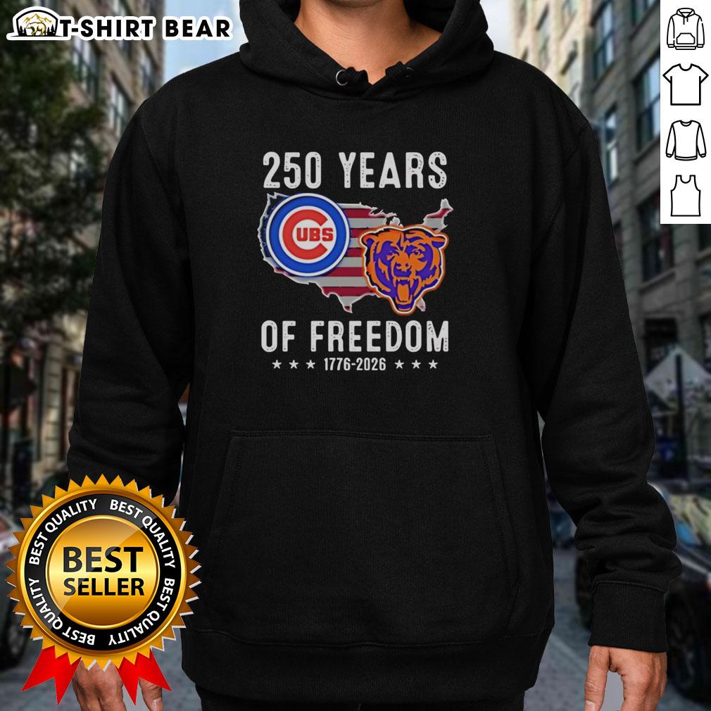 Original America Chicago Cubs And Chicago Bears 250 Years Of Freedom Hoodie Alt Text: Original America hoodie featuring Chicago Cubs and Chicago Bears, celebrating 250 years of freedom.