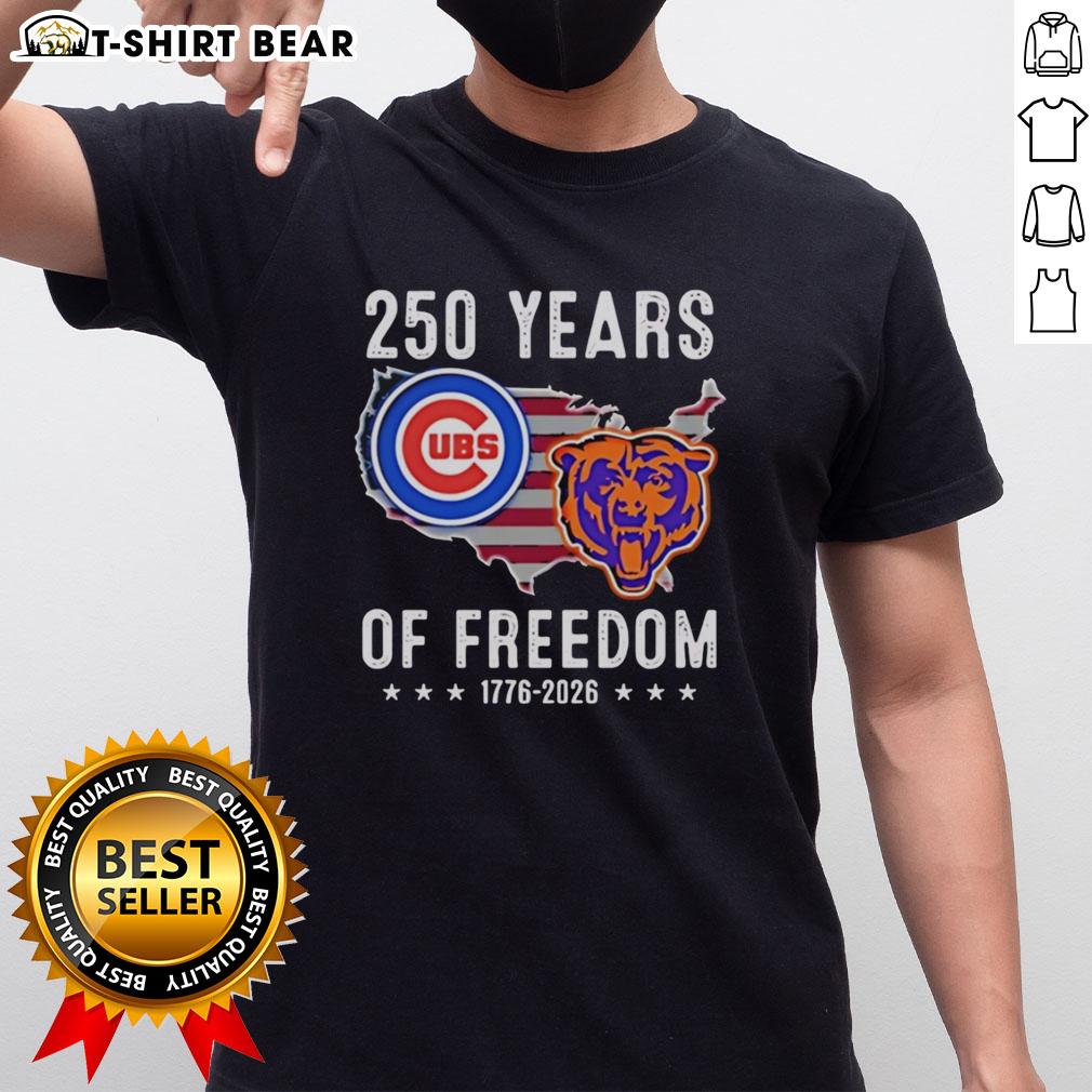 Original America Chicago Cubs And Chicago Bears 250 Years Of Freedom T Shirt Original America Chicago Cubs and Bears 250 Years of Freedom T-Shirt featuring team logos and patriotic design.