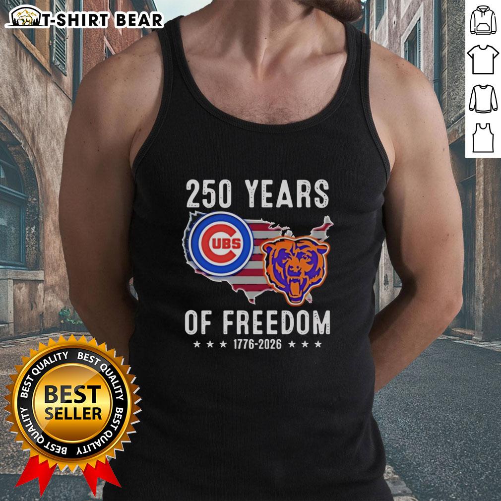 Original America Chicago Cubs And Chicago Bears 250 Years Of Freedom Tank Top Original America Chicago Cubs and Chicago Bears 250 Years of Freedom tank top, showcasing team logos and patriotic design.