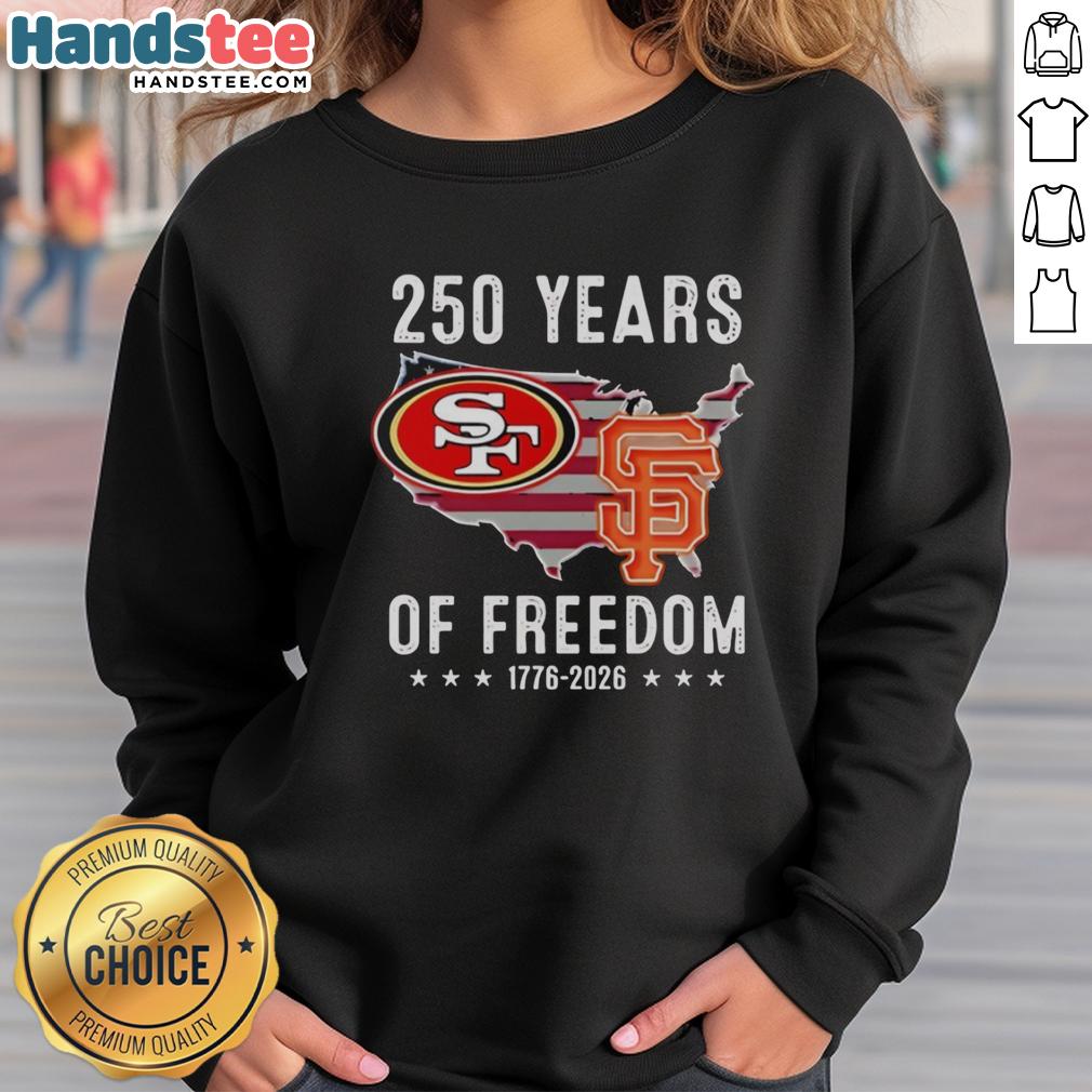 original-america-san-francisco-49ers-and-san-francisco-giants-250-years-of-freedom-sweatshirt Alt Text: Original America sweatshirt featuring San Francisco 49ers and Giants celebrates 250 years of freedom.