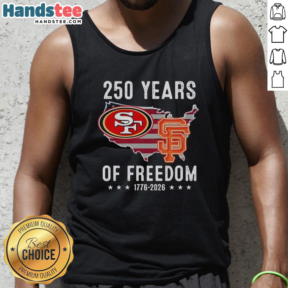 original-america-san-francisco-49ers-and-san-francisco-giants-250-years-of-freedom-tank-top Alt Text: Original America San Francisco 49ers and Giants tank top celebrating 250 years of freedom design.