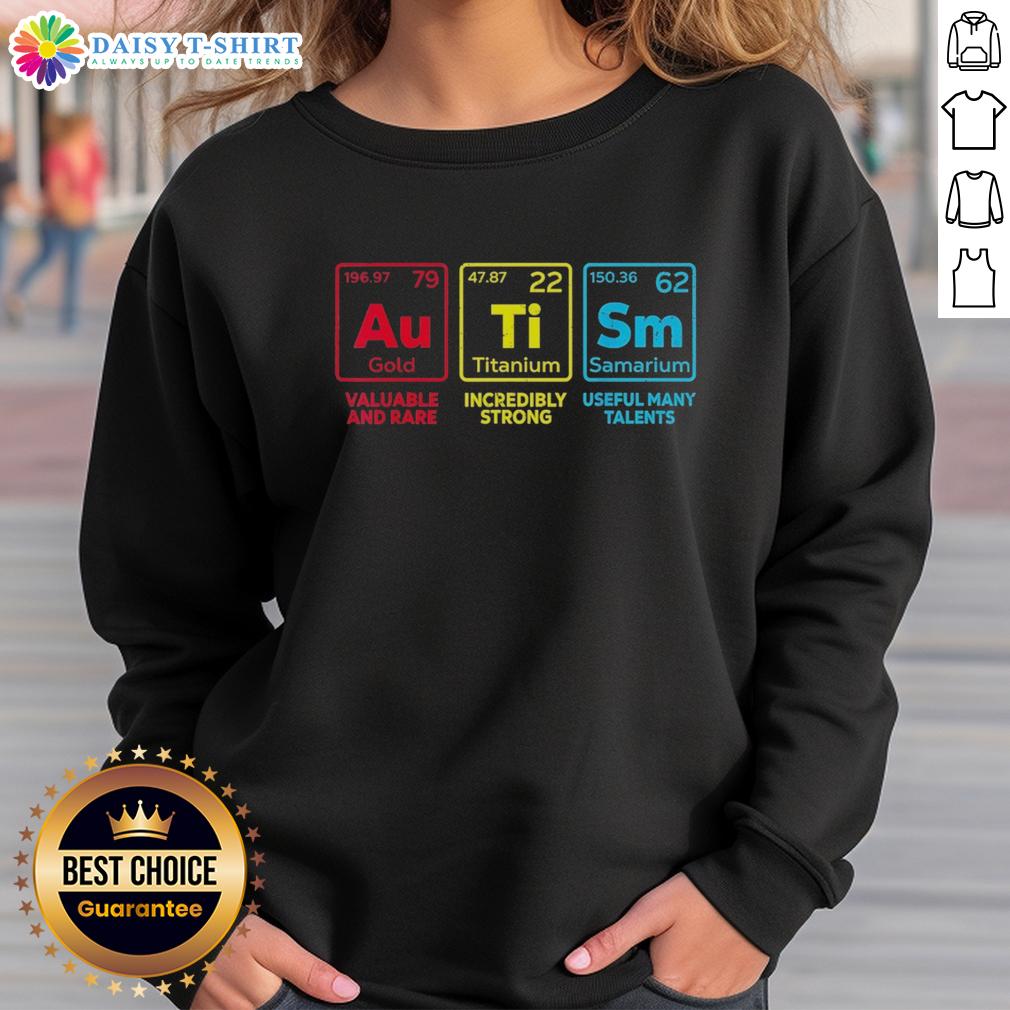 Original Autism Awareness Gold Titanium Samarium Valuable And Rare Incredibly Strong Useful Many Talents Sweatshirt Original Autism Awareness Gold Titanium Samarium Sweatshirt - Valuable, rare, and incredibly strong for showcasing talents.