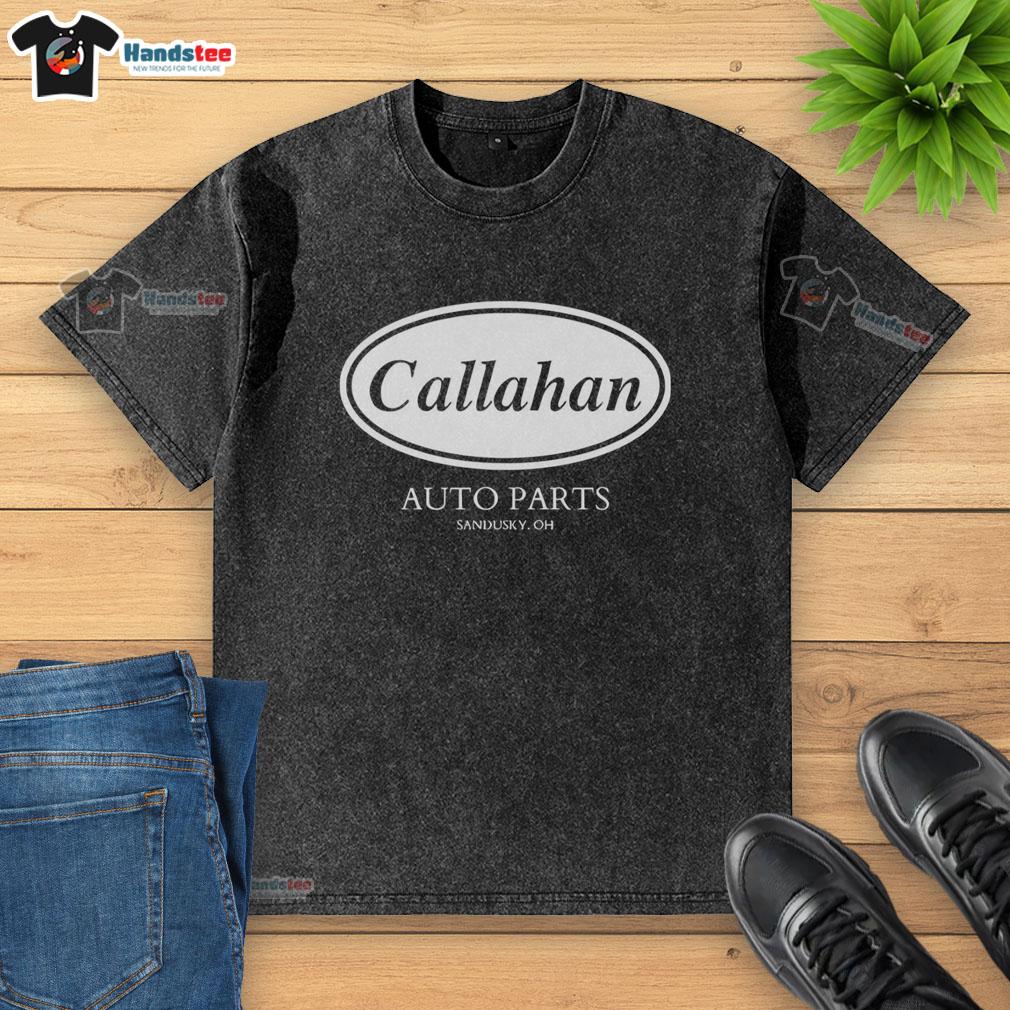 original-callahan-auto-parts-sandusky-oh-washed-t-shirt Original Callahan Auto Parts Sandusky OH washed t-shirt displayed on a hanger, showcasing a vintage design and soft fabric.
