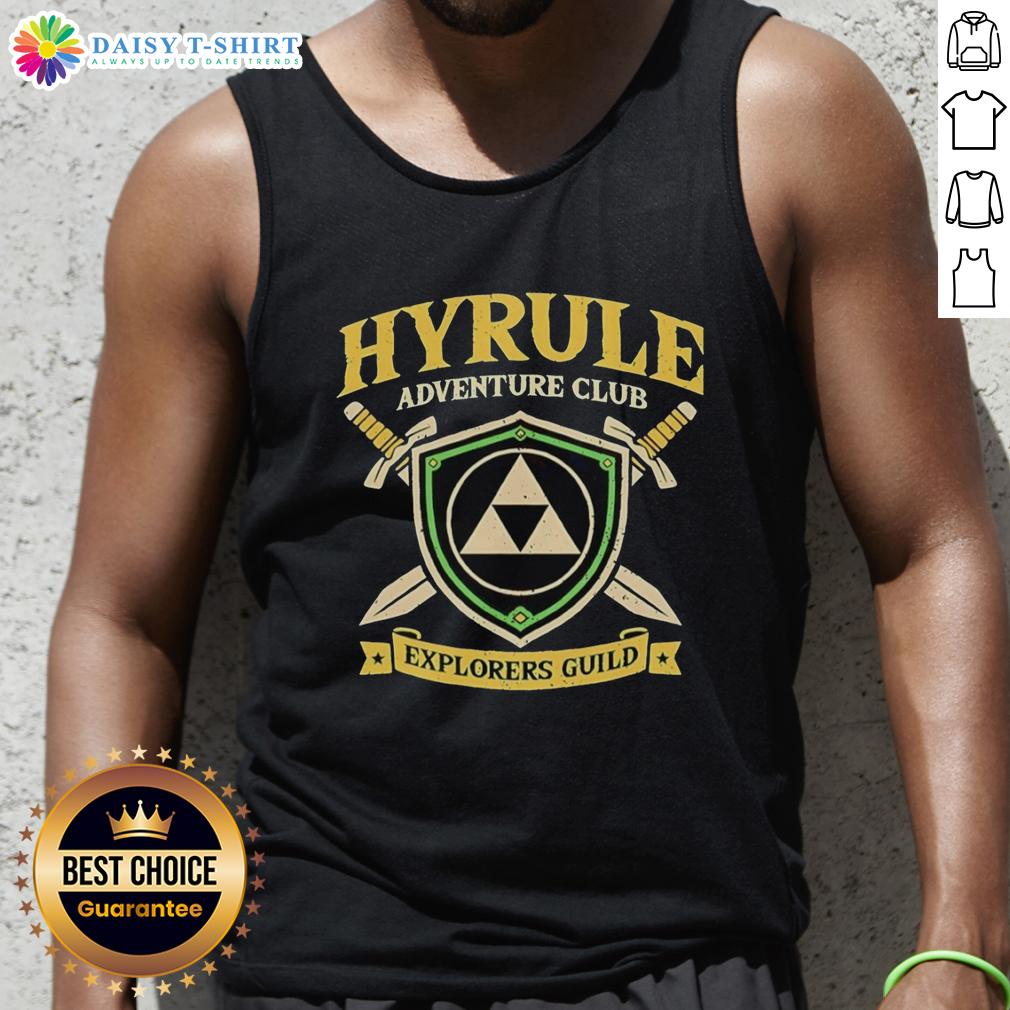 Original Hyrule Adventure Club Explorers Guild In The Legend Of Zelda Tank Top Original Hyrule Adventure Club Explorers Guild tank top featuring Zelda-themed design for gaming enthusiasts.