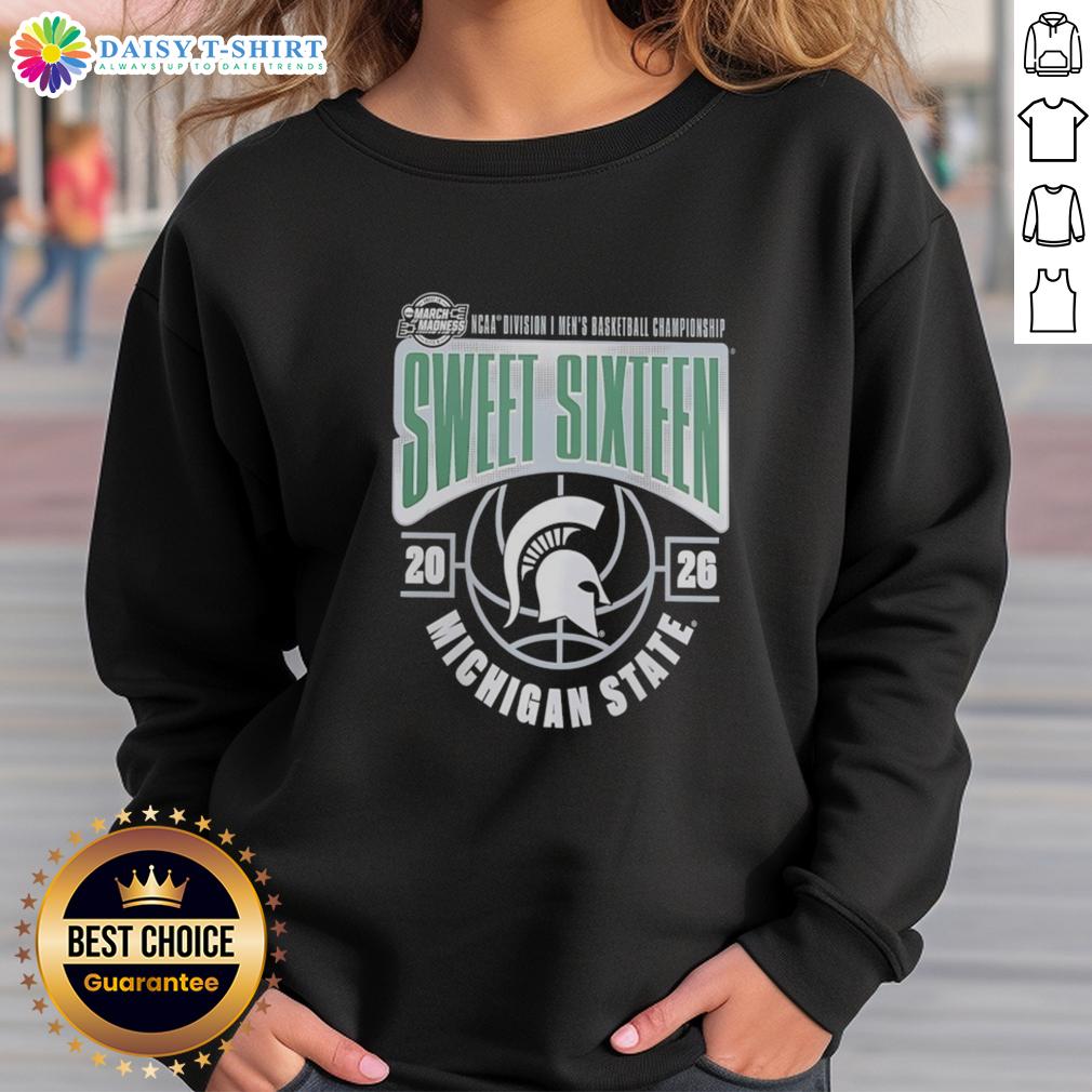 Original Michigan State Spartans 2026 NCAA Men's Basketball Tournament March Madness Sweet 16 Sweatshirt Alt Text: Original Michigan State Spartans 2026 NCAA Men's Basketball Tournament Sweet 16 sweatshirt in green and white.