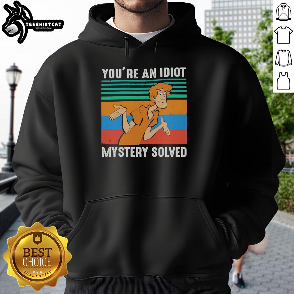 original-shaggy-rogers-in-scooby-doo-youre-an-idiot-mystery-solved-hoodie Original Shaggy Rogers in Scooby-Doo hoodie with 'You're An Idiot' design, perfect for fans of the classic cartoon.
