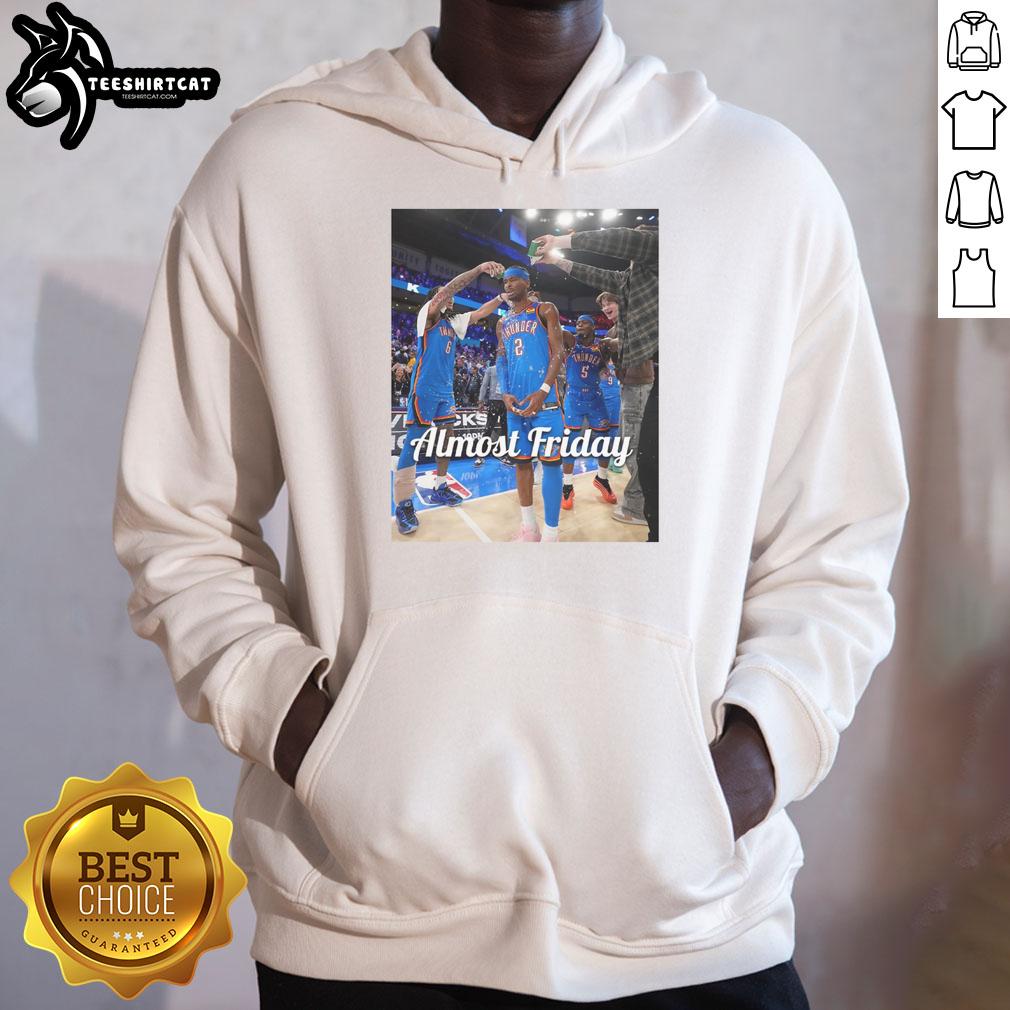 original-shai-gilgeous-alexander-oklahoma-city-thunder-almost-friday-postgame-hoodie Shai Gilgeous-Alexander in Oklahoma City Thunder hoodie after game, promoting Almost Friday vibe and team spirit.
