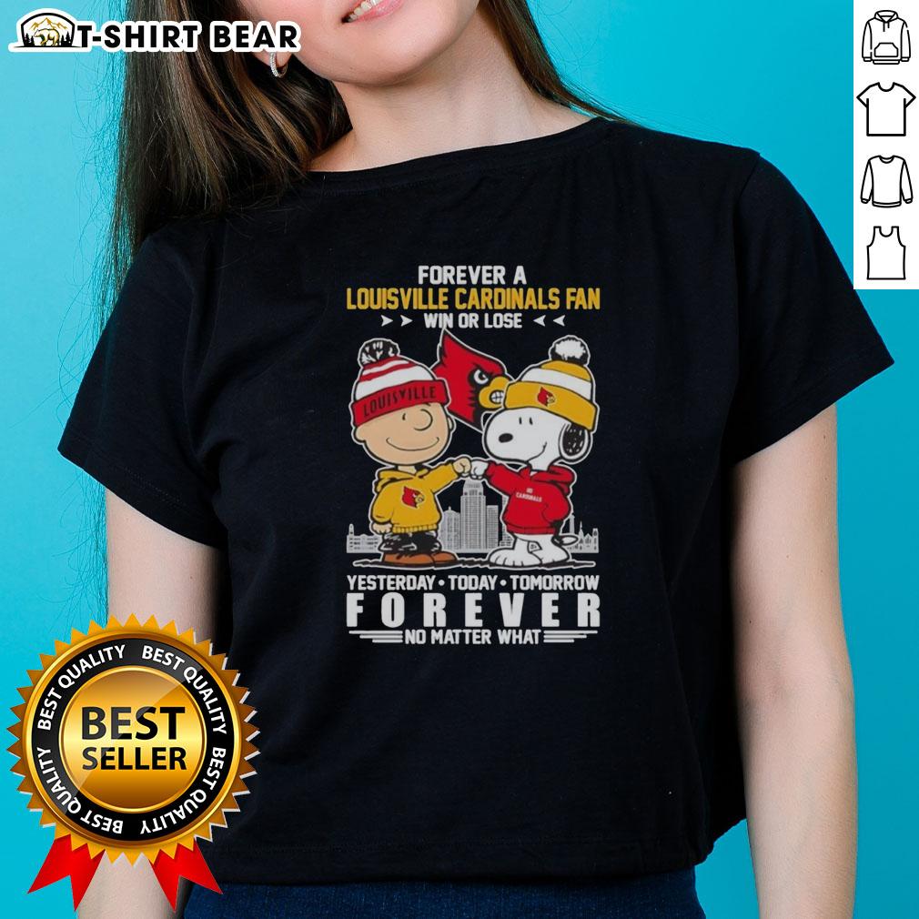 Original Snoopy And Charlie Brown X Ncaa Forever A Louisville Cardinals Fan Win Or Lose Ladies-Tee Ladies tee featuring Snoopy and Charlie Brown as Louisville Cardinals fans, perfect for win or lose game days.