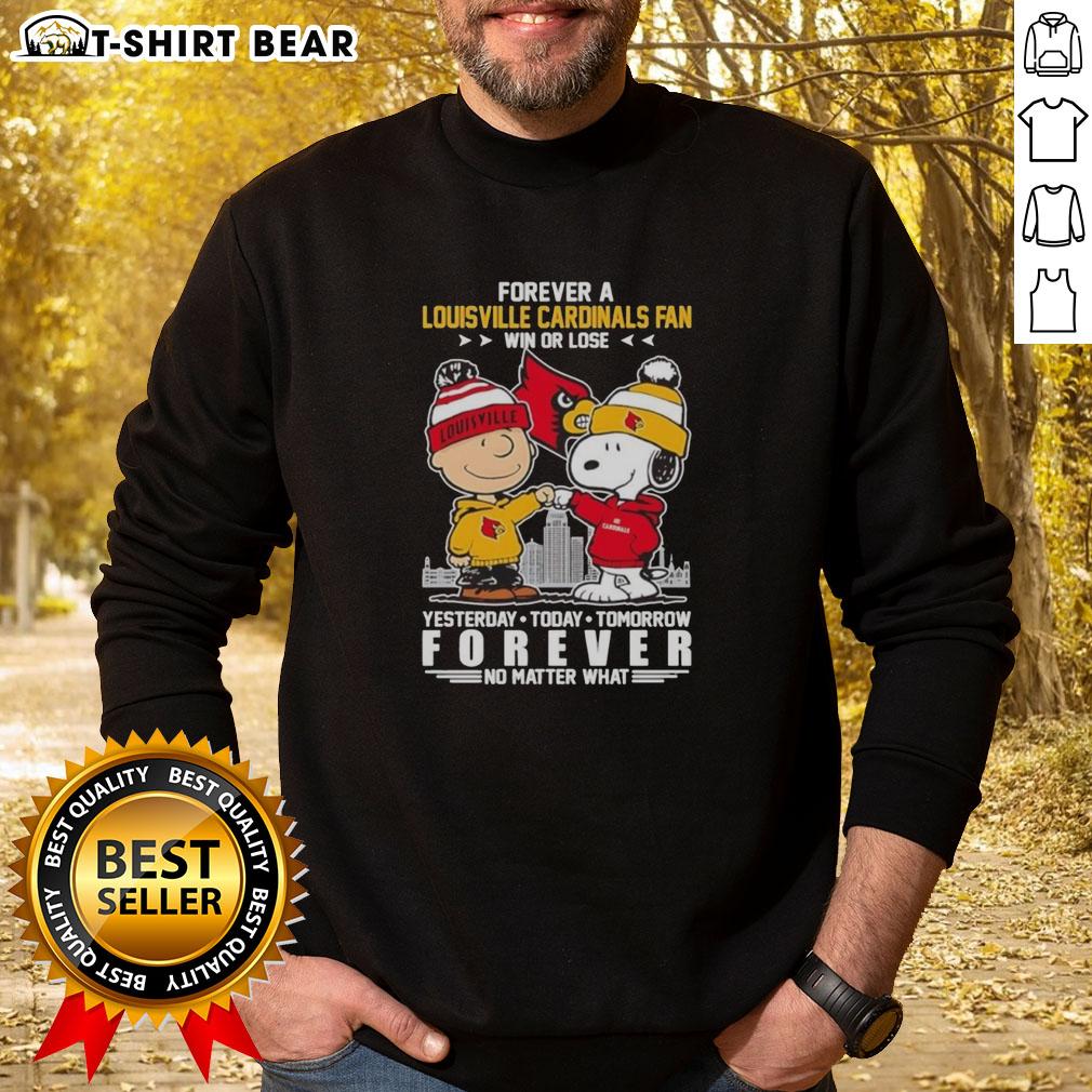 Original Snoopy And Charlie Brown X Ncaa Forever A Louisville Cardinals Fan Win Or Lose Sweatshirt Alt Text: Original Snoopy and Charlie Brown NCAA Forever Louisville Cardinals Fan sweatshirt, perfect for win or lose supporters.