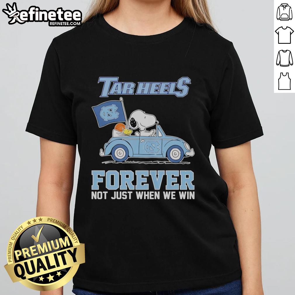 original-snoopy-and-woodstock-diving-north-carolina-tar-heels-car-forever-not-just-when-we-win-ladies-tee Original Snoopy and Woodstock diving design on a North Carolina Tar Heels ladies tee, perfect for fans all season long.