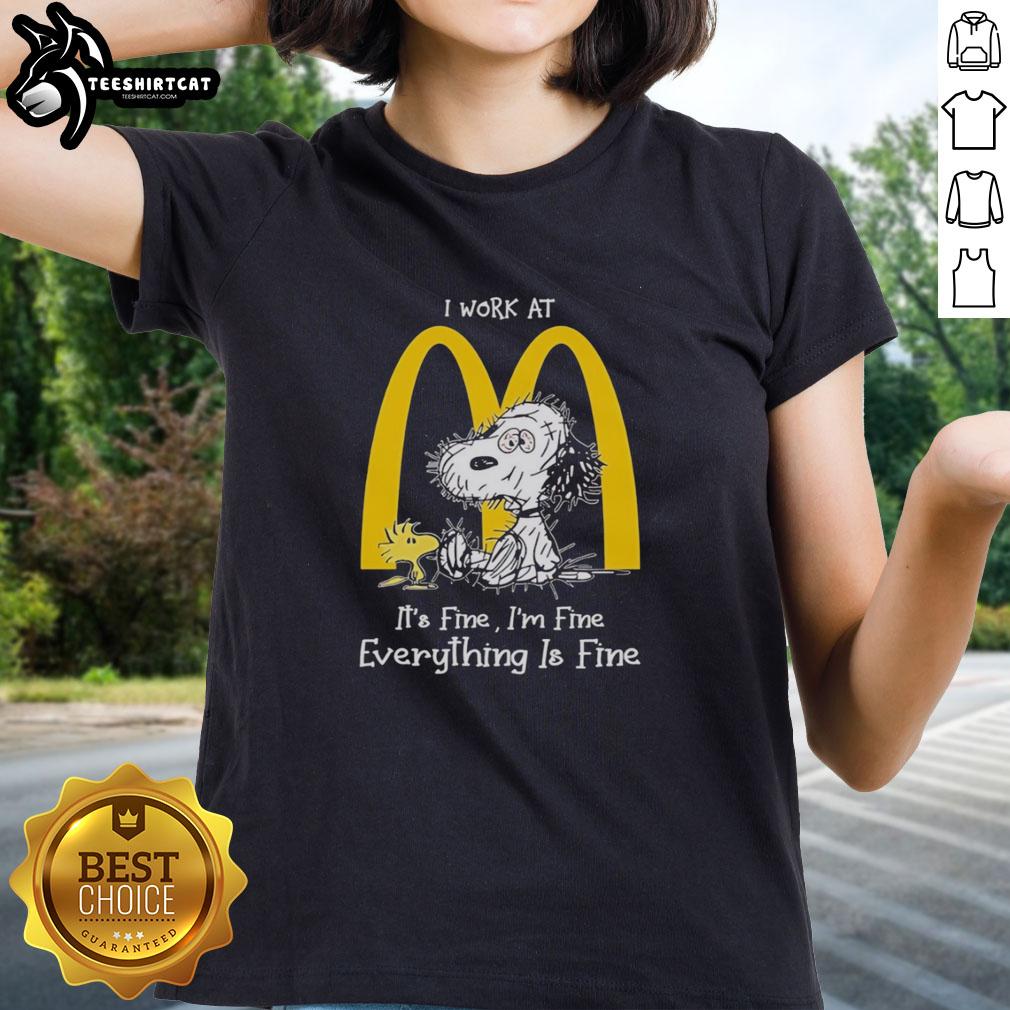 original-snoopy-and-woodstock-mcdonalds-its-fine-im-fine-everything-is-fine-ladies-tee Original Snoopy And Woodstock McDonald's It's Fine I'm Fine Everything Is Fine T-Shirt - Image 3