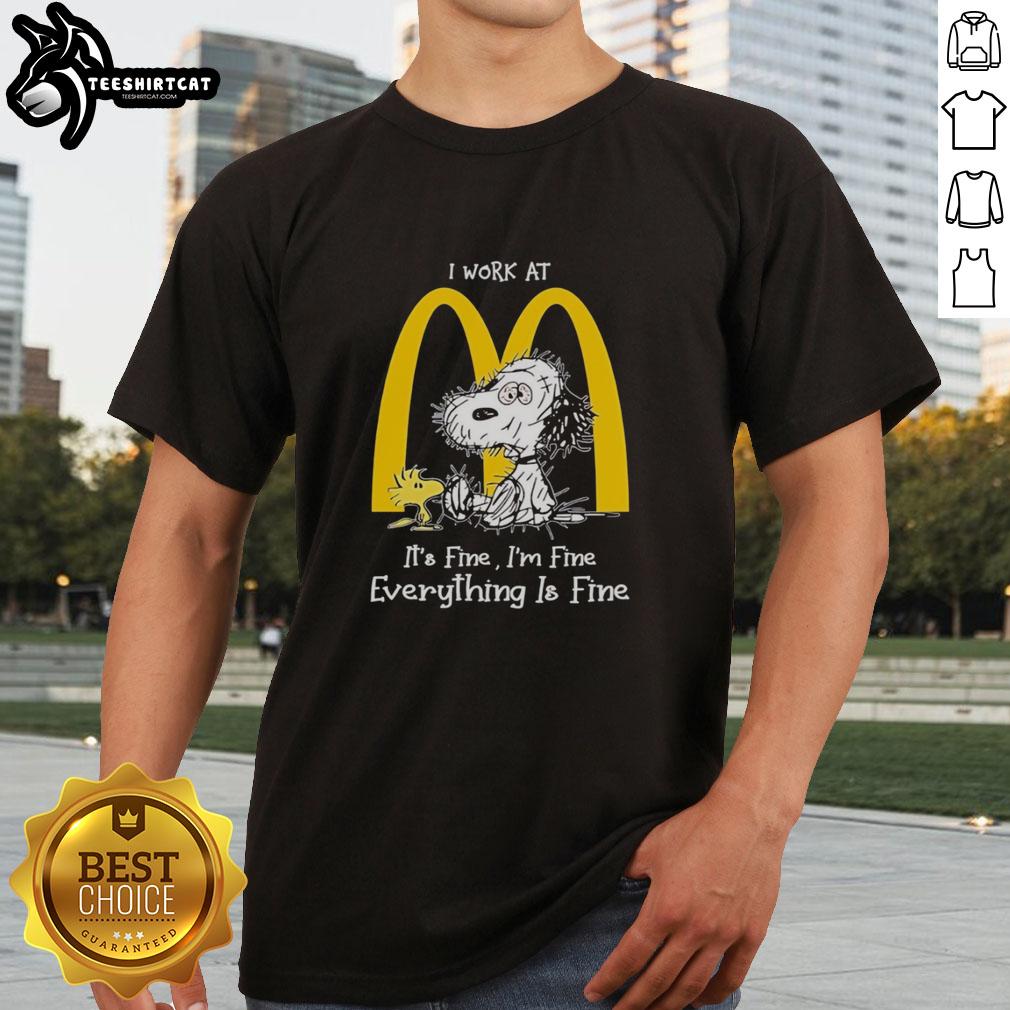 original-snoopy-and-woodstock-mcdonalds-its-fine-im-fine-everything-is-fine-t-shirt Original Snoopy and Woodstock McDonald's T-shirt featuring 'It's fine, I'm fine, everything is fine' slogan.