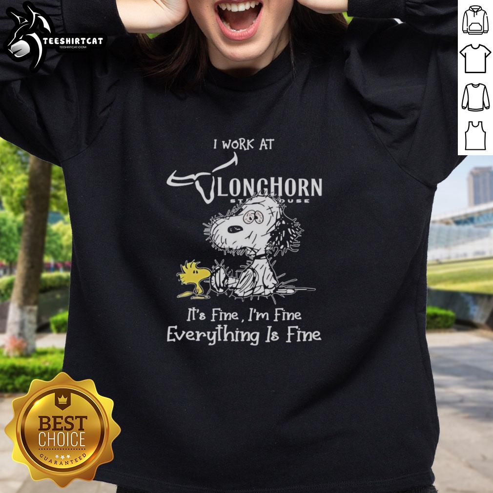original-snoopy-and-woodstock-texas-longhorn-i-work-at-its-fine-im-fine-everything-is-fine-sweatshirt Alt Text: Original Snoopy and Woodstock Texas Longhorn sweatshirt featuring 'I Work At It's Fine I'm Fine Everything Is Fine' design.