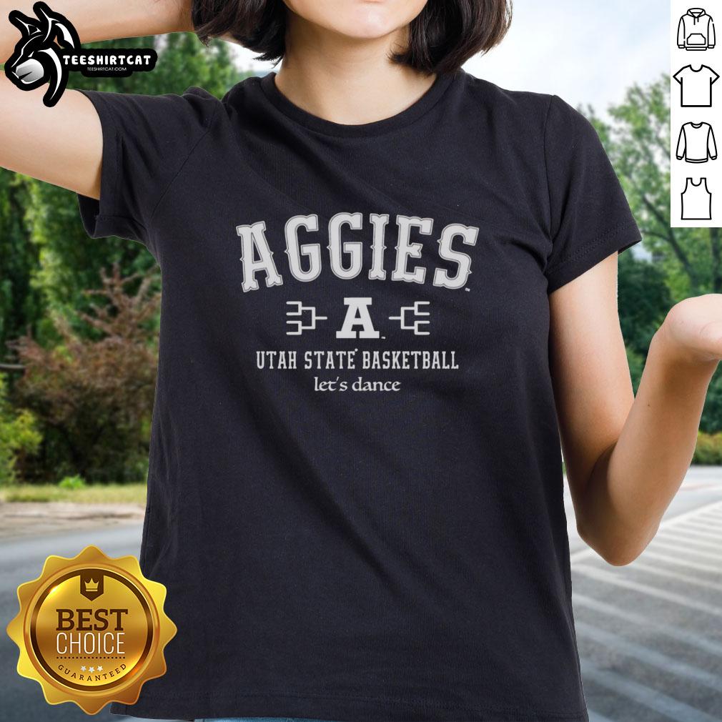 original-utah-state-aggies-basketball-lets-dance-logo-ladies-tee Alt Text: Original Utah State Aggies Basketball Let's Dance Logo on a stylish ladies tee, perfect for fans and casual wear.