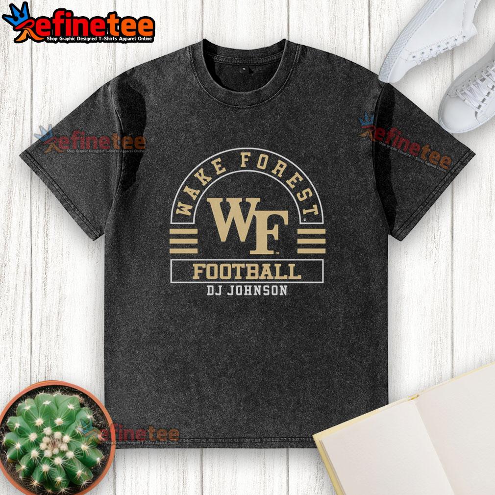 original-wake-forest-demon-deacons-football-ncaa-wf-football-dj-johnson-washed-t-shirt Original Wake Forest Demon Deacons Football DJ Johnson washed T-shirt featuring team colors and logo, perfect for fans.