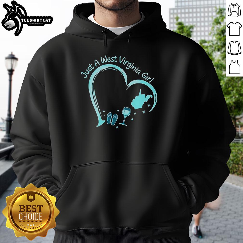 original-west-virginia-slippers-and-wine-glass-heart-stylized-just-a-west-virginia-girl-hoodie Stylized hoodie featuring 'Just a West Virginia Girl,' with slippers and a wine glass for a cozy WV vibe.
