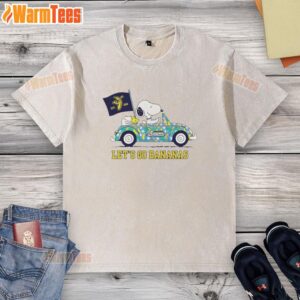 Premium Snoopy And Woodstock Driving Car Let's Go Savannah Bananas T-Shirt - Image 6