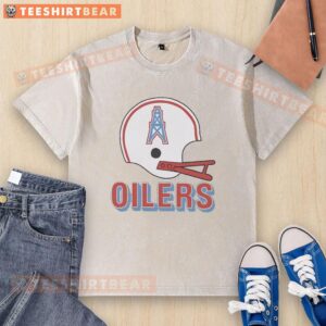 Awesome Houston Oilers football logo on a big helmet graphic featured on a washed t-shirt design.