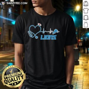 Nice Detroit Lions nurse lover heartbeat baseball T-shirt design featuring a heart and team logo for passionate fans.