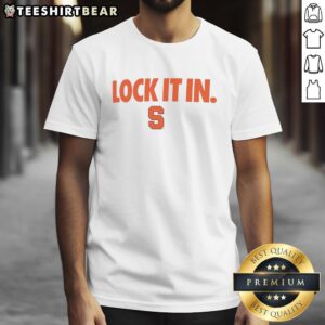 Alt Text: Official Syracuse Orange 2026 Lock It In T-Shirt featuring vibrant team colors and logo, perfect for fans.