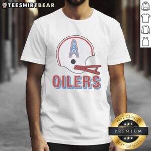 Alt Text: Awesome Houston Oilers football logo displayed on a big helmet T-shirt, perfect for fans and collectors.