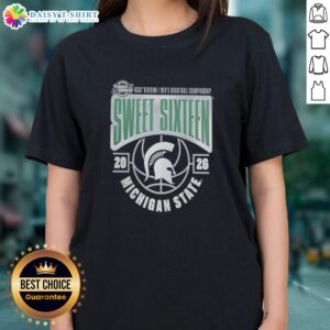 Original Michigan State Spartans 2026 NCAA Men's Basketball Tournament Sweet 16 ladies tee in green with logo design.