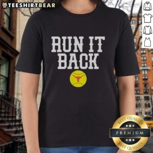 Alt Text: Premium Texas Longhorn Baseball Run It Back Ladies Tee featuring vibrant colors and stylish design perfect for fans.