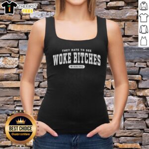 Pretty They Hate To See Woke Bitches Ringer Tank Top featuring bold graphic design, perfect for casual and trendy outfits.