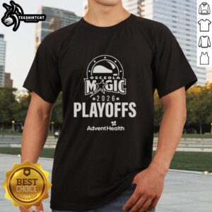 Alt Text: Pretty Osceola Magic 2026 Playoffs Clinched T-Shirt featuring team colors and logo, perfect for fans celebrating success.