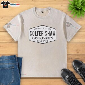 Official Rewardist and Tracker Colter Shaw and Associates Colorado washed t-shirt featuring a modern, casual design.