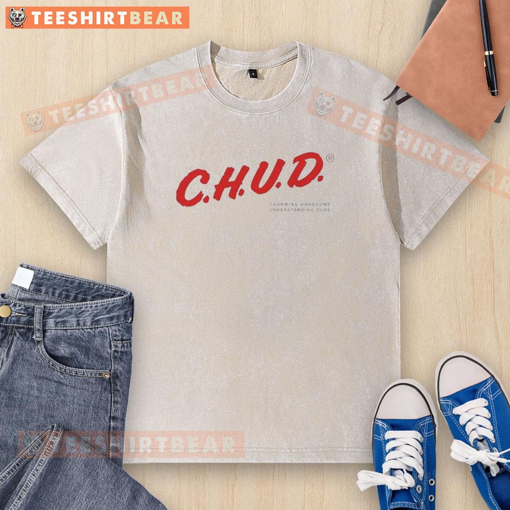 premium-chud-charming-handsome-understanding-dude-logo-washed-t-shirt Alt Text: Premium Chud Charming Handsome Understanding Dude logo on a washed t-shirt, featuring a stylish and casual design.