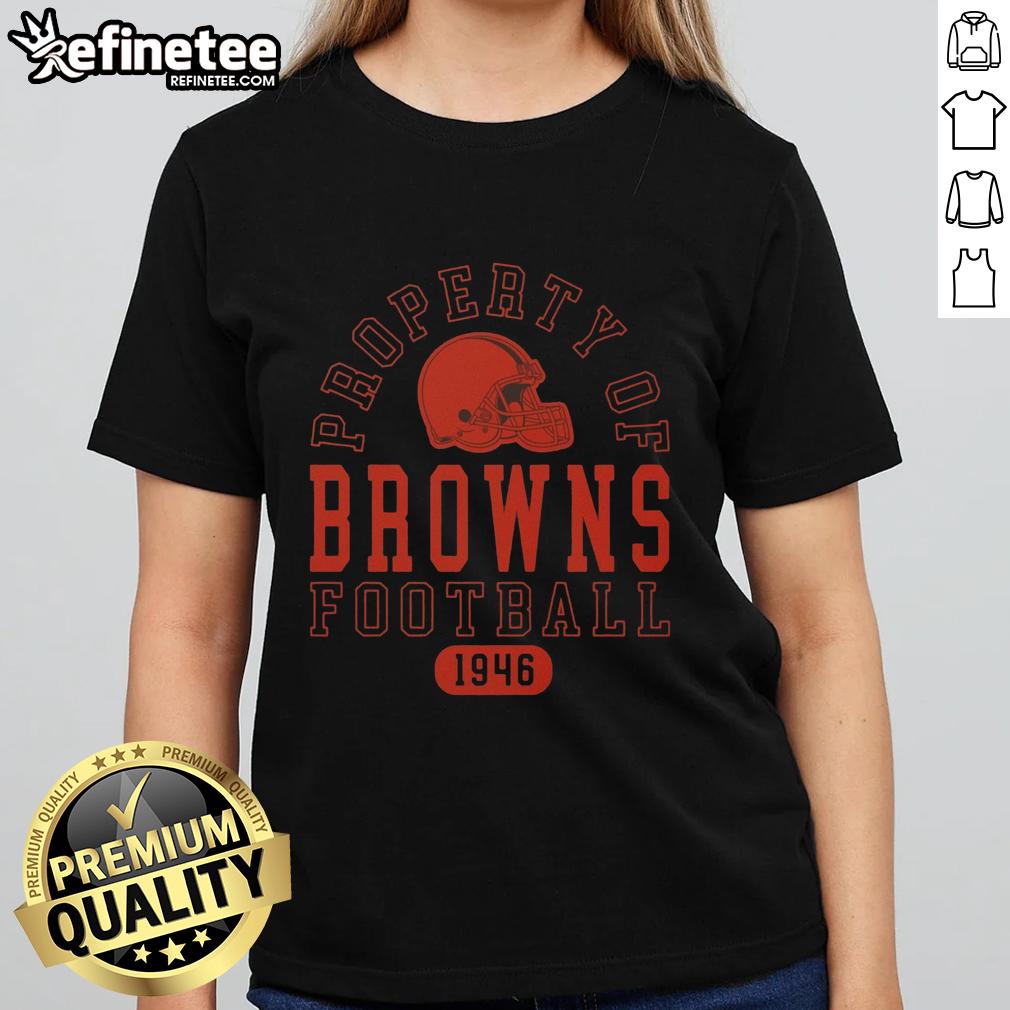 premium-cleveland-browns-football-property-1946-ladies-tee Alt Text: Premium Cleveland Browns Football Property 1946 Ladies Tee featuring classic design and team colors for women fans.