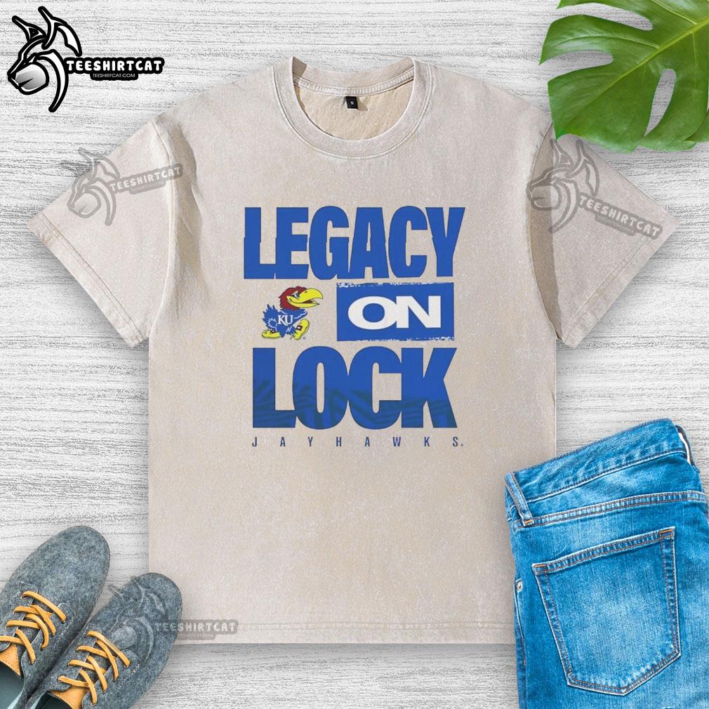 premium-kansas-jayhawks-ncaa-2026-legacy-on-lock-on-washed-t-shirt Premium Kansas Jayhawks NCAA 2026 Legacy On Lock Wash T-Shirt in blue, featuring team logo and comfortable fit.