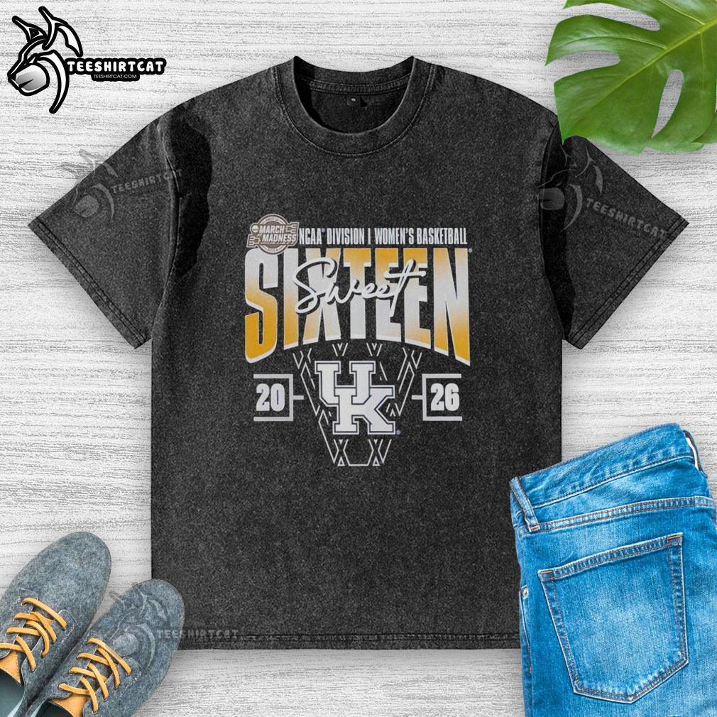 premium-kentucky-wildcats-2026-march-madness-sweet-16-ncaa-womens-basketball-tournament-washed-t-shirt Alt Text: Premium Kentucky Wildcats 2026 March Madness Sweet 16 NCAA Women's Basketball Tournament washed t-shirt design.