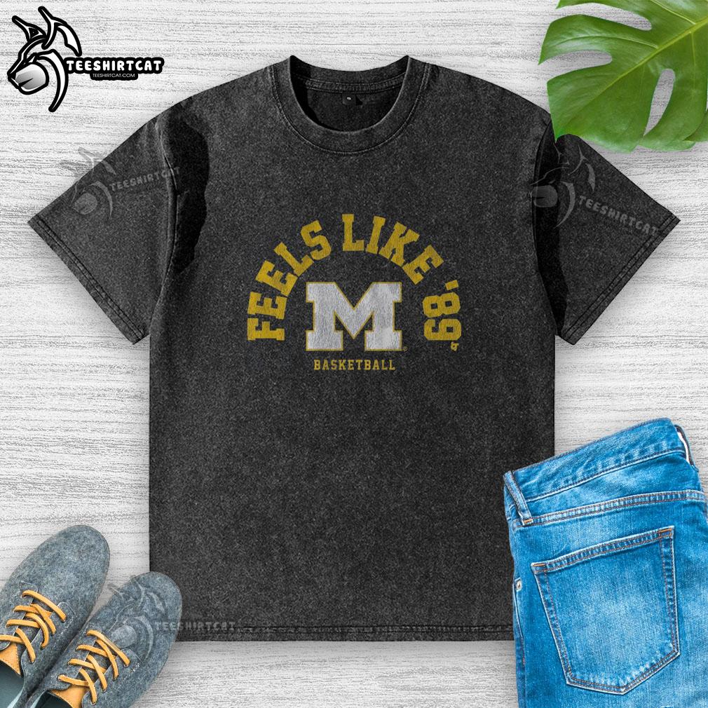 premium-michigan-basketball-feels-like-89-washed-t-shirt Premium Michigan Basketball 'Feels Like 89' washed t-shirt in navy blue, perfect for fans and casual wear.