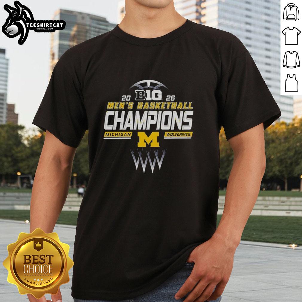 premium-michigan-wolverines-2026-big-ten-mens-basketball-regular-season-champions-t-shirt Alt Text: Premium Michigan Wolverines 2026 Big Ten Men's Basketball Champions T-Shirt featuring team colors and logo.