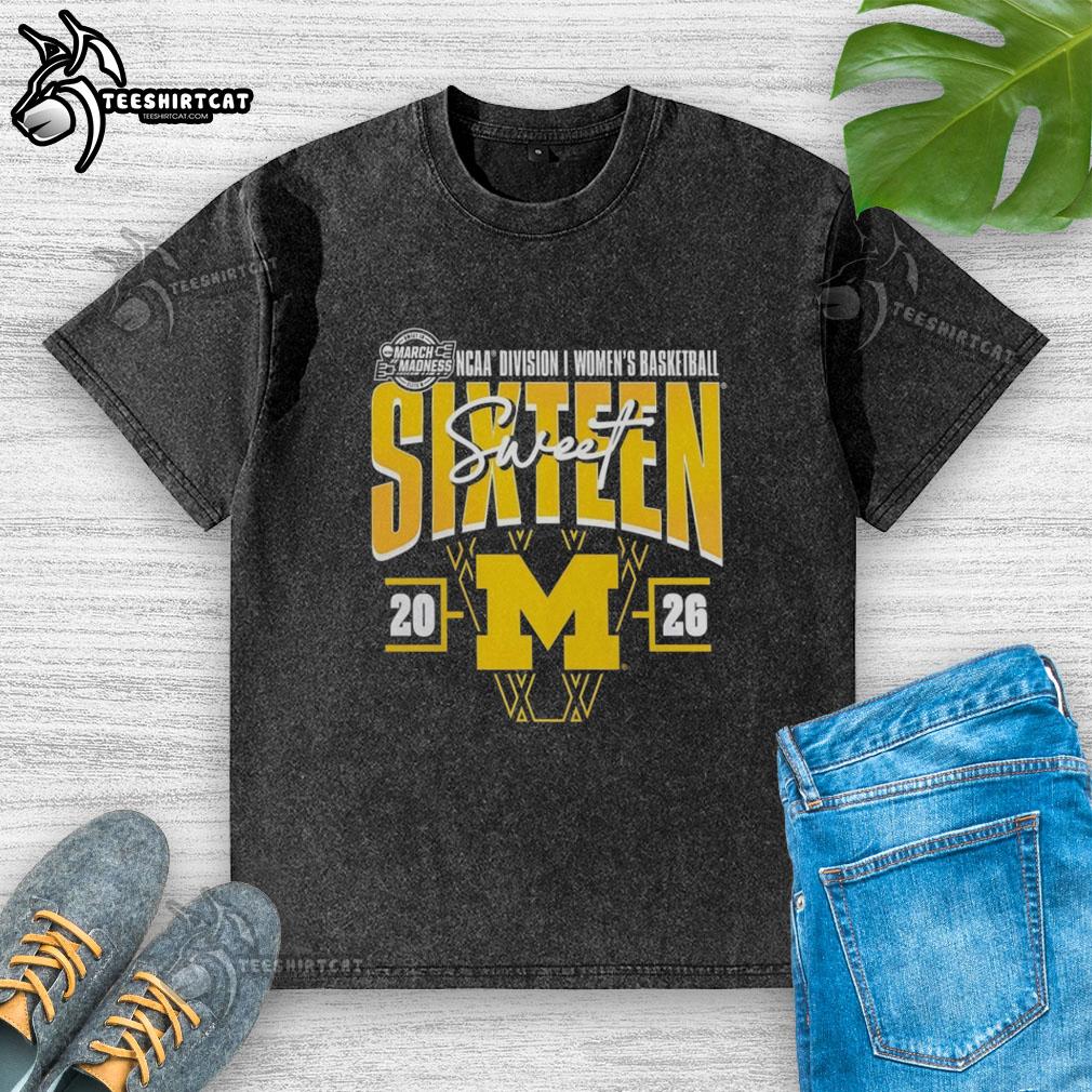 premium-michigan-wolverines-2026-ncaa-womens-basketball-tournament-march-madness-sweet-16-washed-t-shirt Premium Michigan Wolverines 2026 NCAA Women's Basketball Tournament Sweet 16 washed t-shirt in team colors.