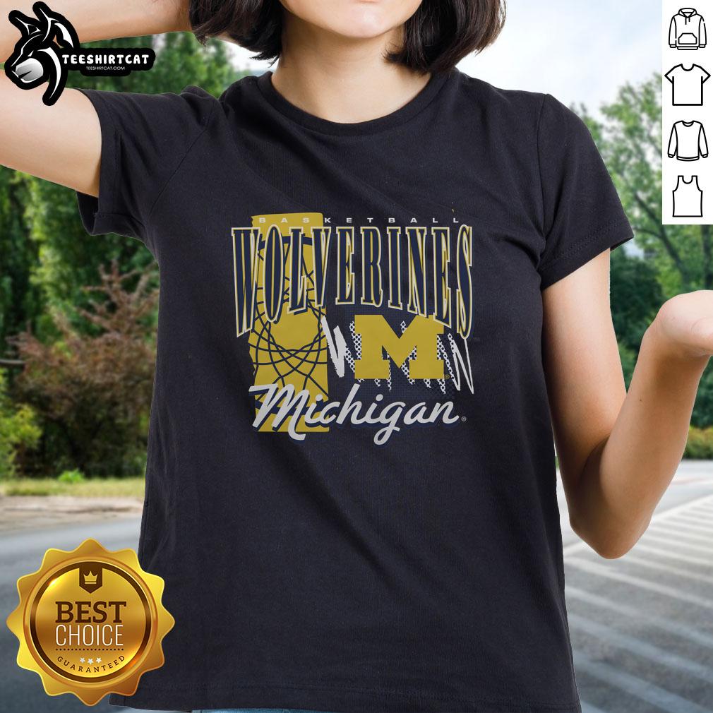 premium-michigan-wolverines-basketball-graphic-ladies-tee Premium Michigan Wolverines Basketball graphic ladies tee featuring vibrant team colors and logo for stylish fans.