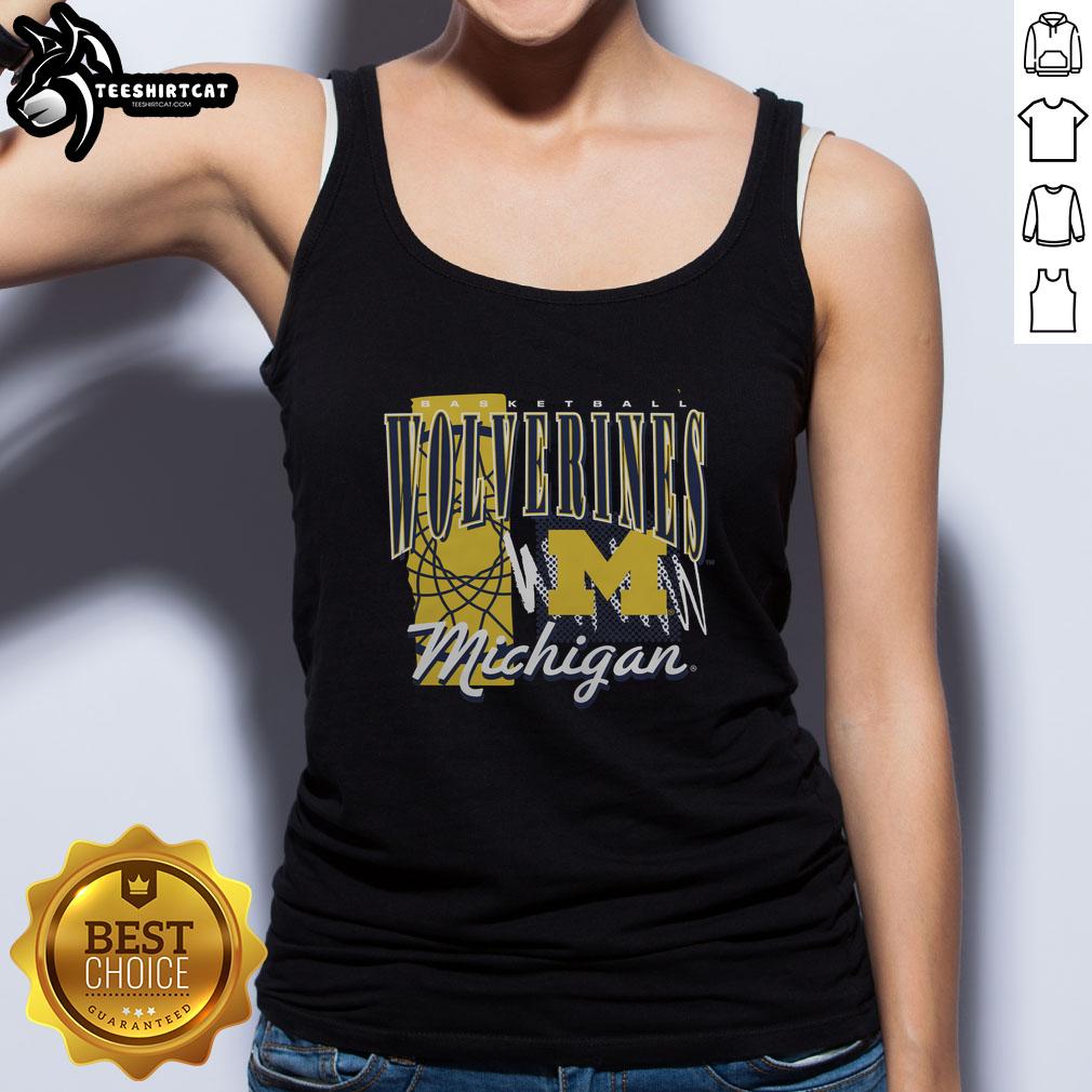 premium-michigan-wolverines-basketball-graphic-tank-top Alt Text: Premium Michigan Wolverines basketball graphic tank top featuring team colors and logo, perfect for fans.