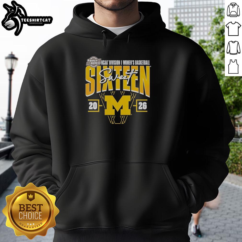 premium-michigan-wolverines-madness-sweet-16-ncaa-division-i-womens-basketball-tournament-hoodie Premium Michigan Wolverines Madness Sweet 16 NCAA Division I Women's Basketball Tournament Hoodie in navy blue.