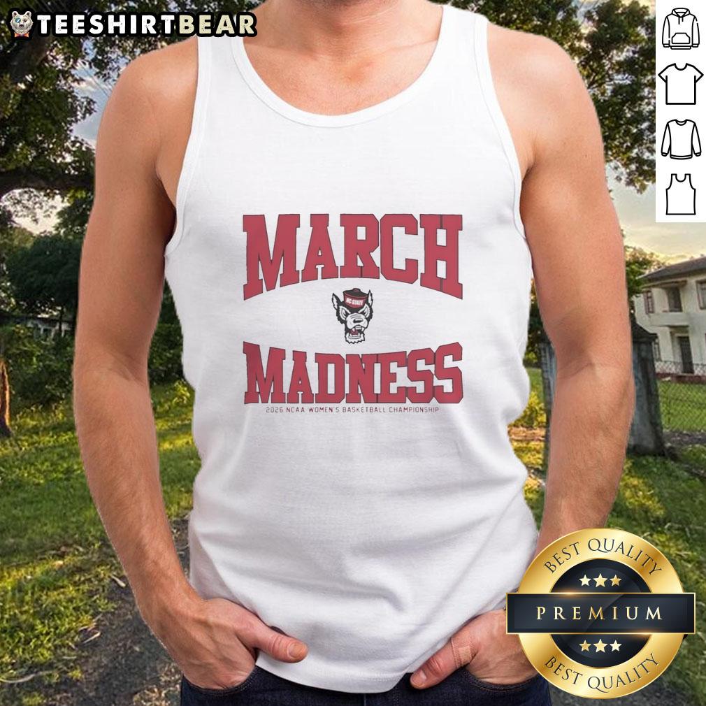 premium-nc-state-wolfpack-march-madness-2026-ncaa-womens-basketball-championship-tank-top Premium NC State Wolfpack March Madness 2026 NCAA Women's Basketball Championship tank top in vibrant red and white.