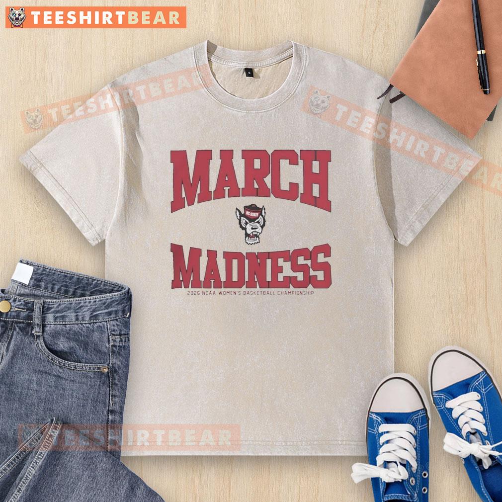premium-nc-state-wolfpack-march-madness-2026-ncaa-womens-basketball-championship-washed-t-shirt Alt Text: Premium NC State Wolfpack March Madness 2026 NCAA Women's Basketball Championship washed t-shirt in red.
