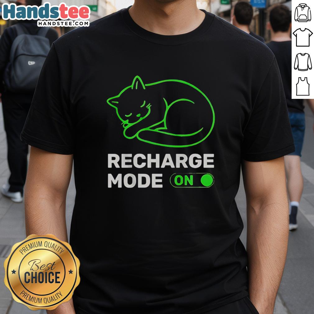premium-neon-cat-recharge-mode-on-t-shirt Alt Text: Premium Neon Cat Recharge Mode On T-Shirt featuring a vibrant neon cat design, perfect for cat lovers and gamers.