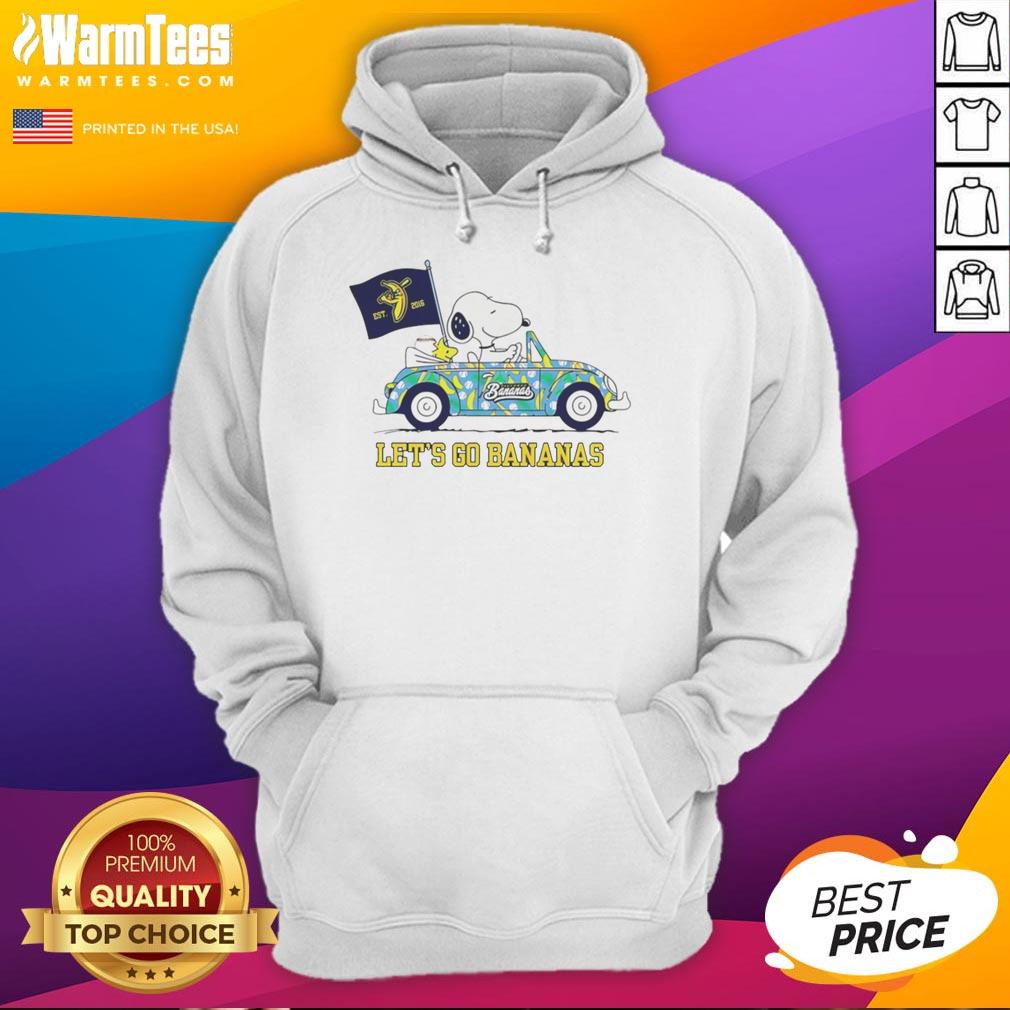 premium-snoopy-and-woodstock-driving-car-lets-go-savannah-bananas-hoodie Premium Snoopy And Woodstock Driving Car Let's Go Savannah Bananas T-Shirt - Image 2