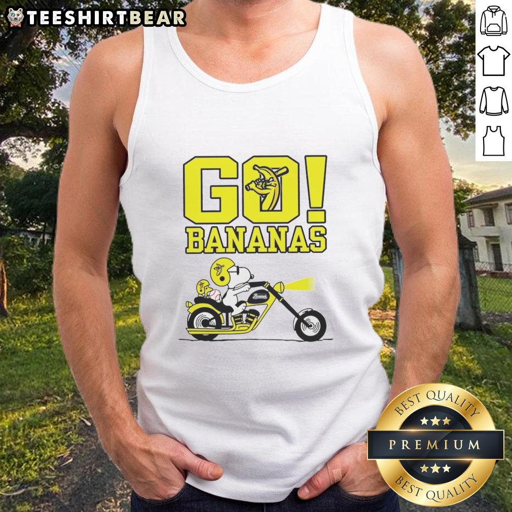 premium-snoopy-and-woodstock-driving-x-savannah-bananas-go-bananas-tank-top Alt Text: Premium Snoopy and Woodstock driving with bananas on a tank top, perfect for fun summer outings.