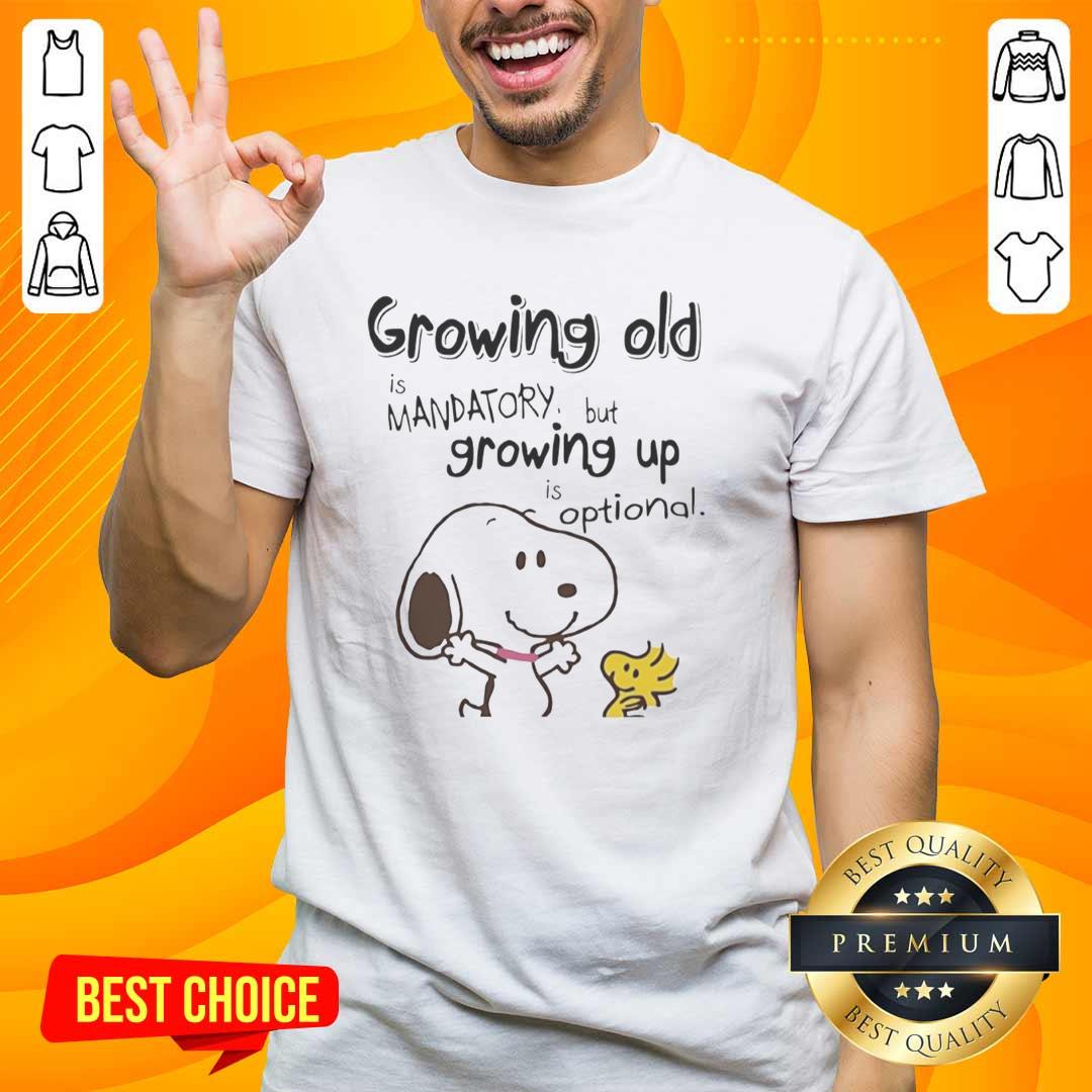 premium-snoopy-and-woodstock-growing-old-is-mandatory-but-growing-up-is-optional-t-shirt-1 Alt Text: Premium Snoopy and Woodstock T-shirt featuring 'Growing Old Is Mandatory But Growing Up Is Optional' design.
